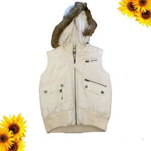 Puffer Vest Hooded Faux Fur Hood Zipper Pockets